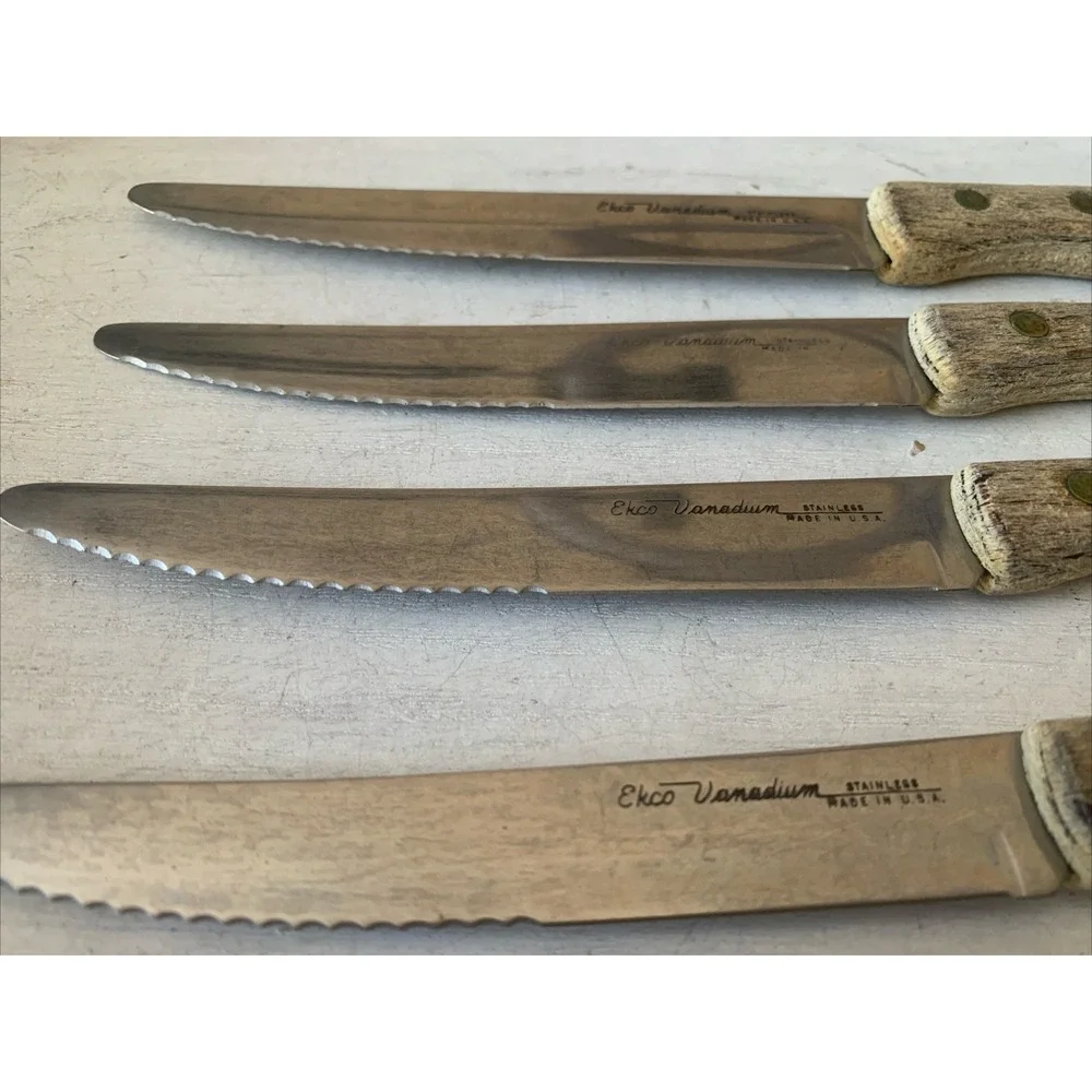 Vintage Ekco Vanadium Steak Knives Set of 4 Serrated Stainless Steel Made in USA